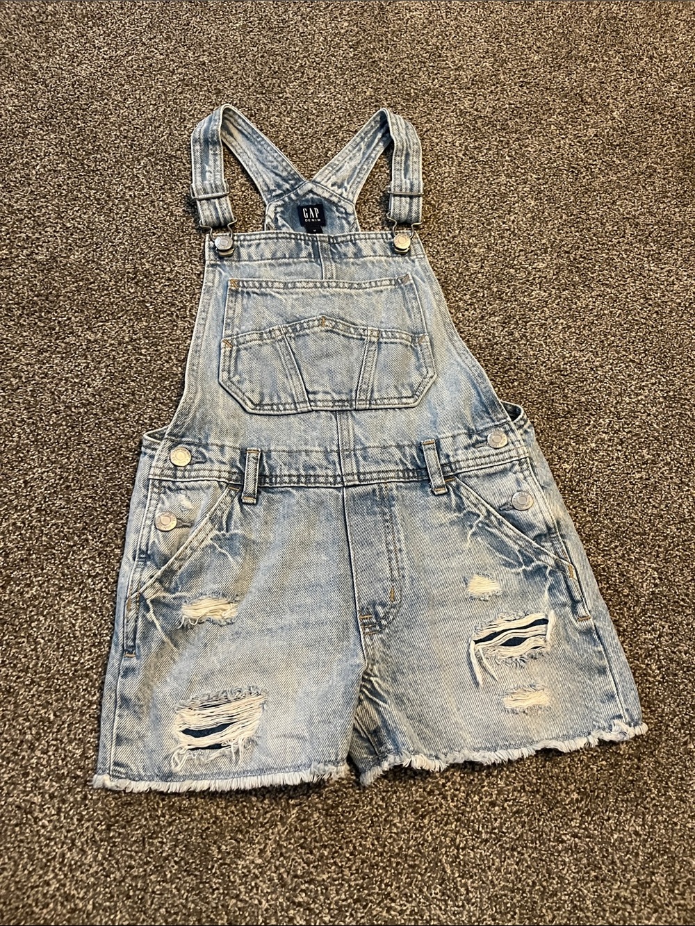 GAP Light Blue Distressed Denim Short Overalls